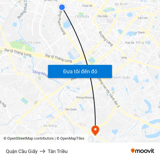 Quận Cầu Giấy to Tân Triều map