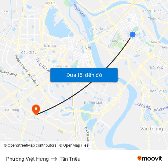 Phường Việt Hưng to Tân Triều map