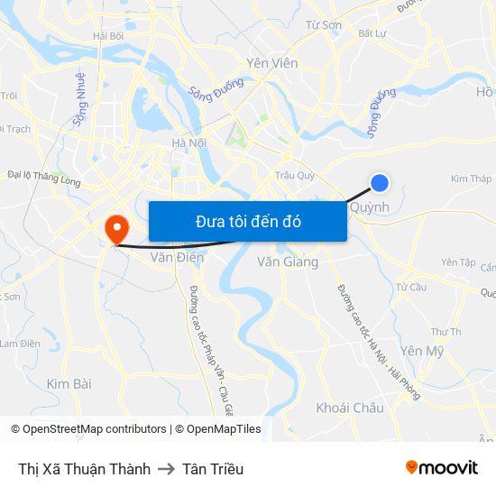 Thị Xã Thuận Thành to Tân Triều map