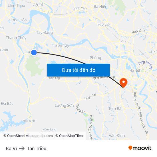 Ba Vì to Tân Triều map