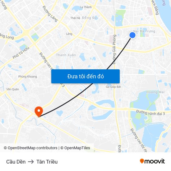 Cầu Dền to Tân Triều map