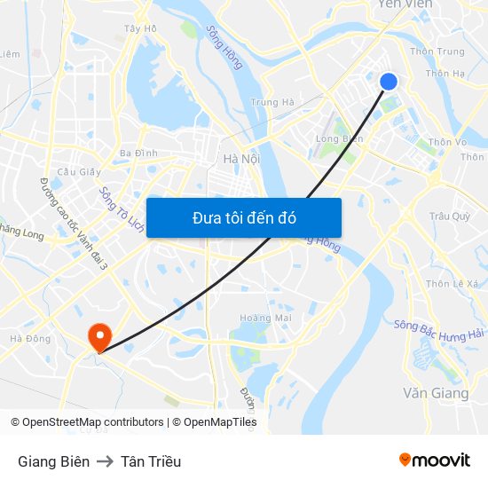 Giang Biên to Tân Triều map