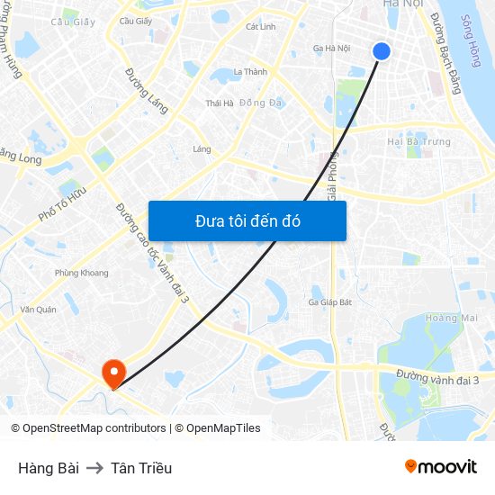 Hàng Bài to Tân Triều map