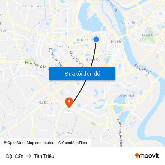 Đội Cấn to Tân Triều map