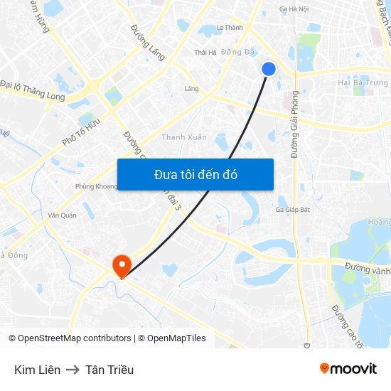 Kim Liên to Tân Triều map