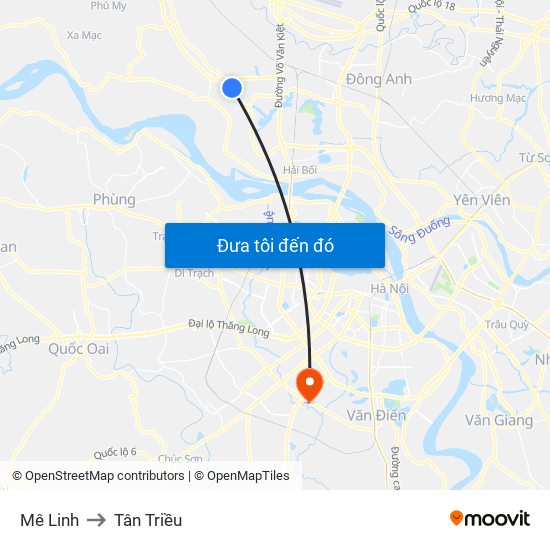 Mê Linh to Tân Triều map