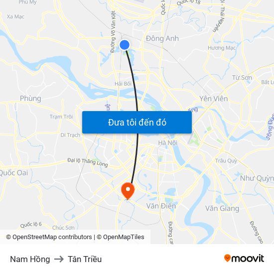 Nam Hồng to Tân Triều map