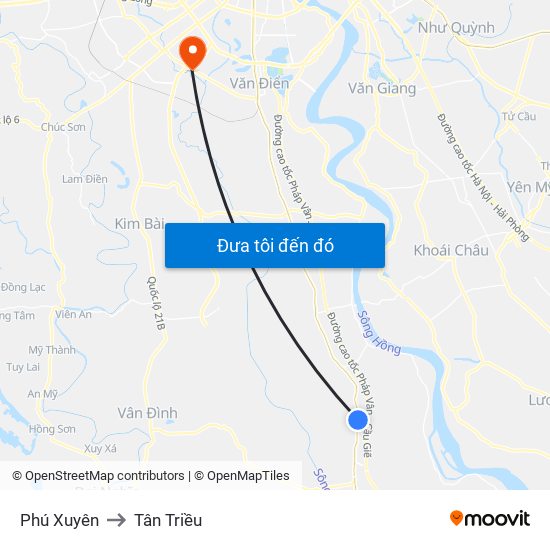 Phú Xuyên to Tân Triều map