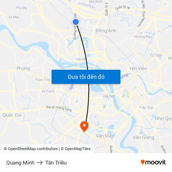 Quang Minh to Tân Triều map