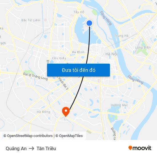 Quảng An to Tân Triều map