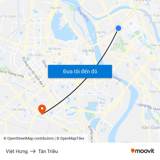 Việt Hưng to Tân Triều map