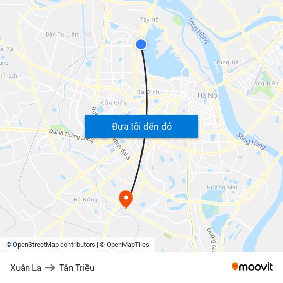 Xuân La to Tân Triều map