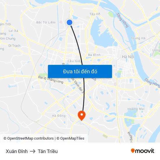 Xuân Đỉnh to Tân Triều map