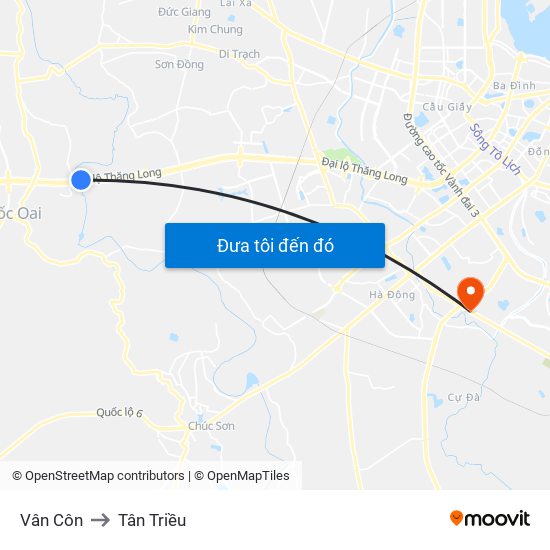 Vân Côn to Tân Triều map