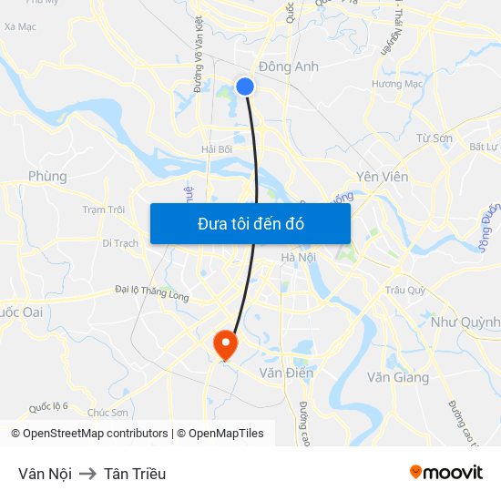 Vân Nội to Tân Triều map