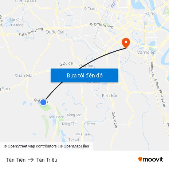 Tân Tiến to Tân Triều map