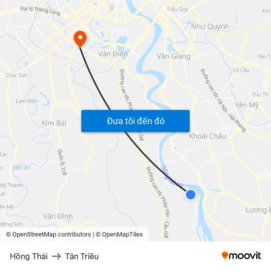 Hồng Thái to Tân Triều map