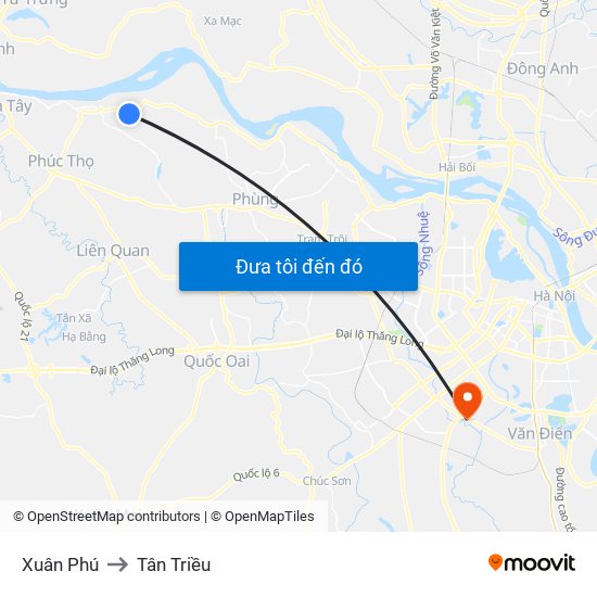 Xuân Phú to Tân Triều map