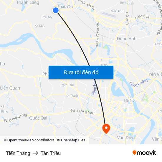 Tiến Thắng to Tân Triều map