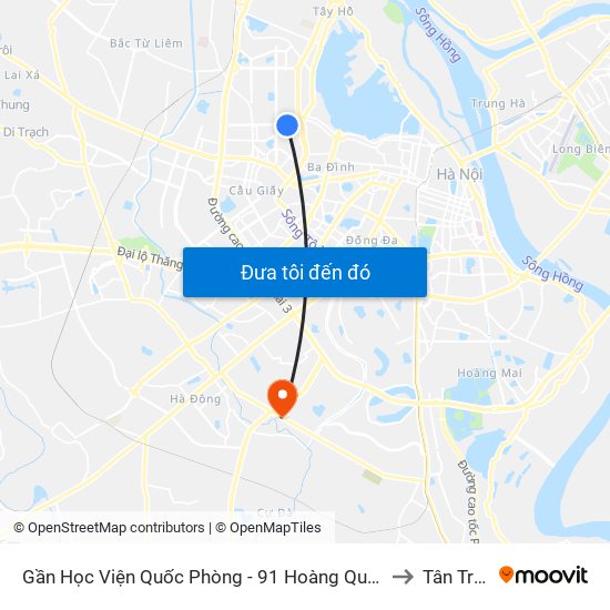 Gần Học Viện Quốc Phòng - 91 Hoàng Quốc Việt to Tân Triều map
