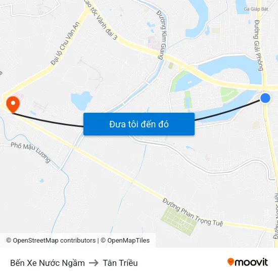Bến Xe Nước Ngầm to Tân Triều map