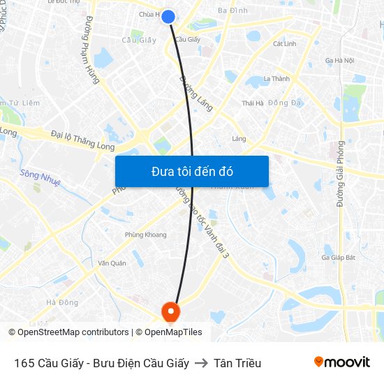 165 Cầu Giấy - Bưu Điện Cầu Giấy to Tân Triều map