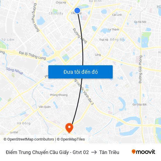 Điểm Trung Chuyển Cầu Giấy - Gtvt 02 to Tân Triều map