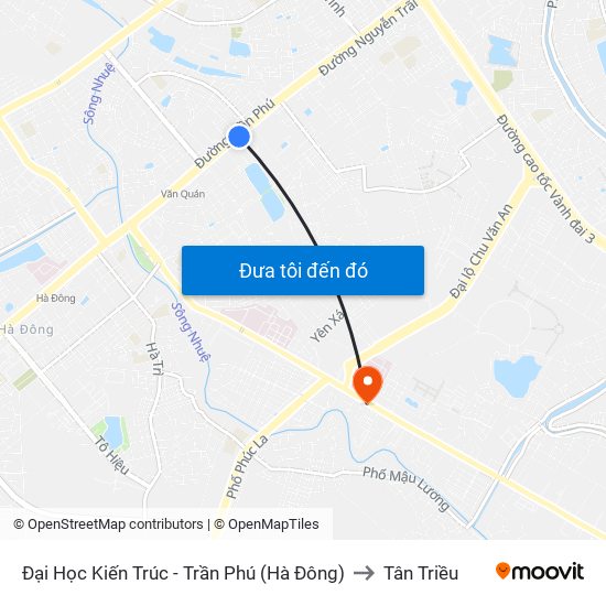 Đại Học Kiến Trúc - Trần Phú (Hà Đông) to Tân Triều map