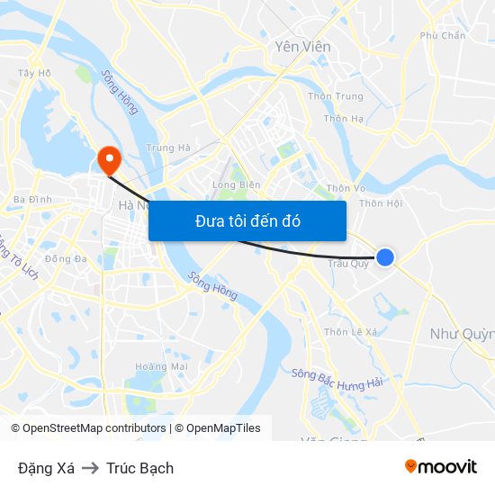 Đặng Xá to Trúc Bạch map