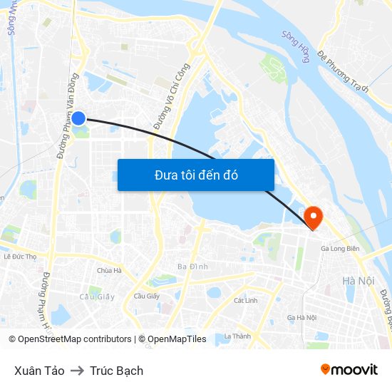 Xuân Tảo to Trúc Bạch map