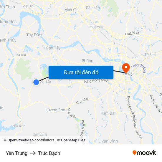 Yên Trung to Trúc Bạch map