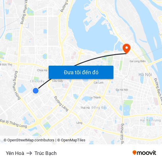 Yên Hoà to Trúc Bạch map