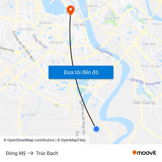 Đông Mỹ to Trúc Bạch map