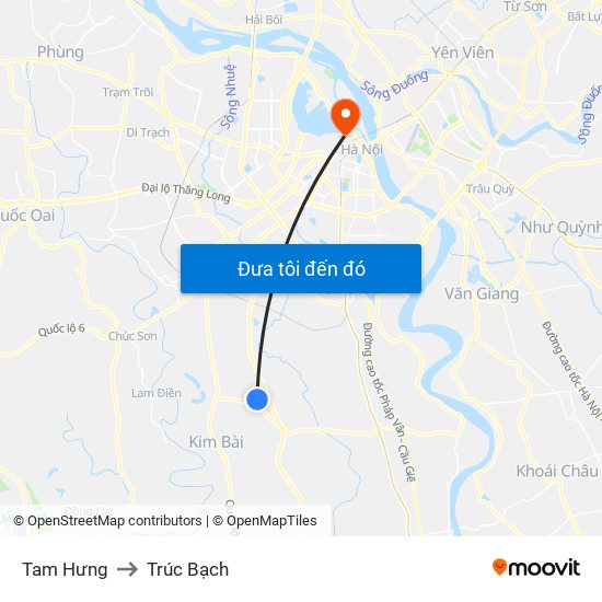 Tam Hưng to Trúc Bạch map