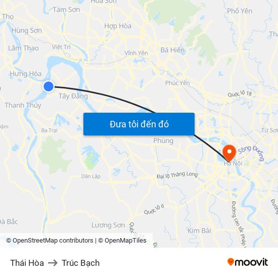 Thái Hòa to Trúc Bạch map