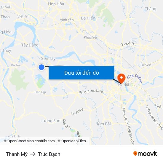 Thanh Mỹ to Trúc Bạch map