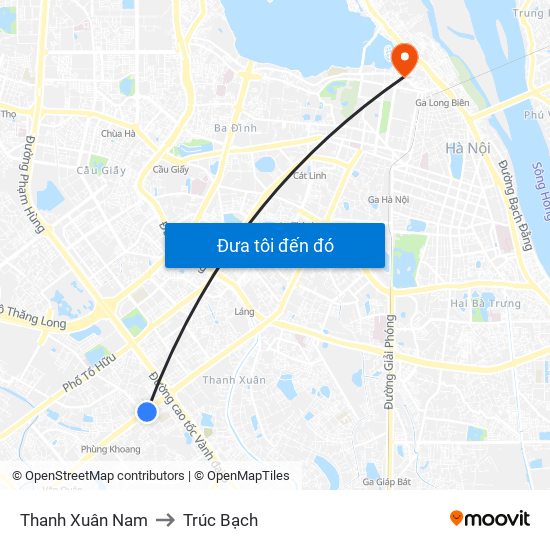 Thanh Xuân Nam to Trúc Bạch map