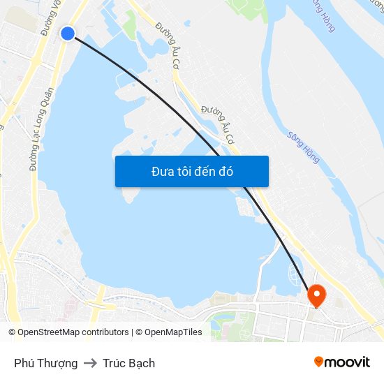 Phú Thượng to Trúc Bạch map