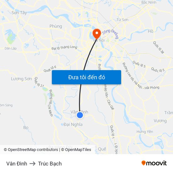 Vân Đình to Trúc Bạch map