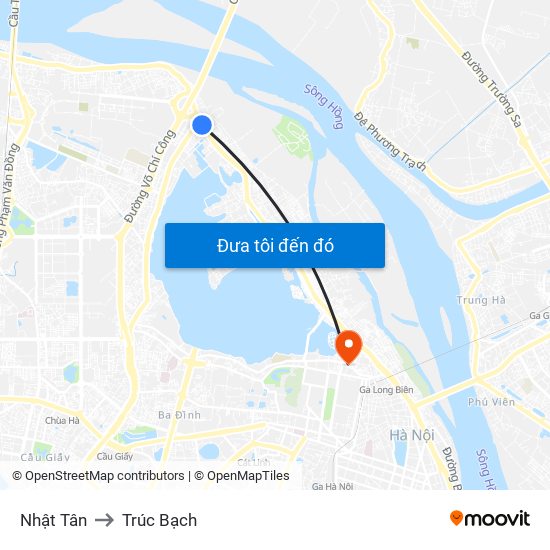 Nhật Tân to Trúc Bạch map