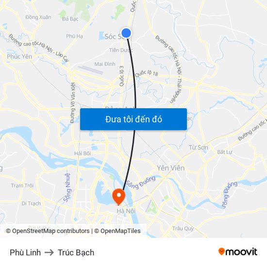 Phù Linh to Trúc Bạch map