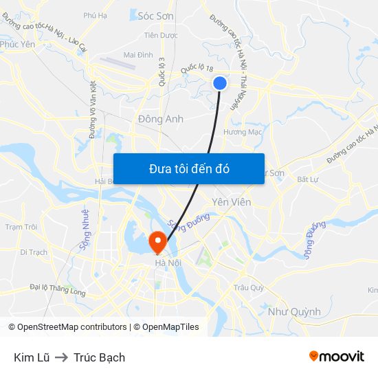 Kim Lũ to Trúc Bạch map