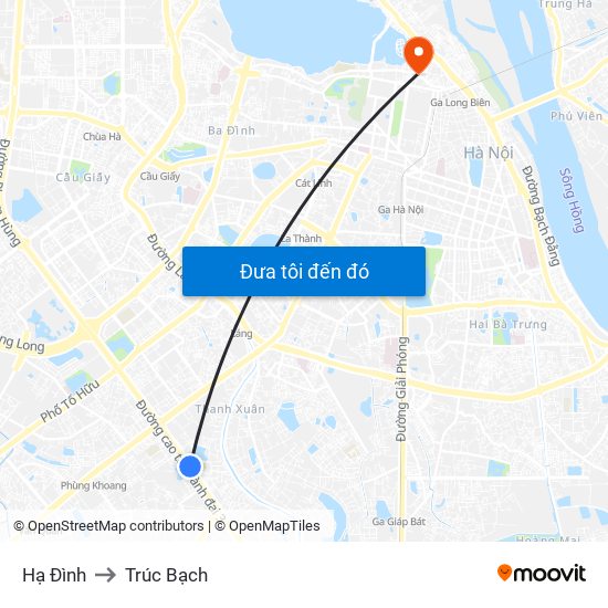 Hạ Đình to Trúc Bạch map