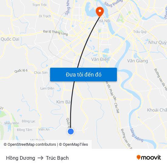 Hồng Dương to Trúc Bạch map