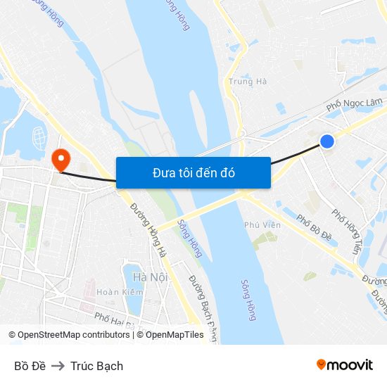 Bồ Đề to Trúc Bạch map