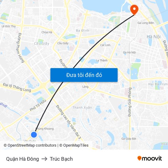 Quận Hà Đông to Trúc Bạch map