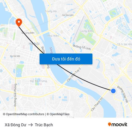 Xã Đông Dư to Trúc Bạch map