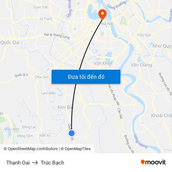 Thanh Oai to Trúc Bạch map
