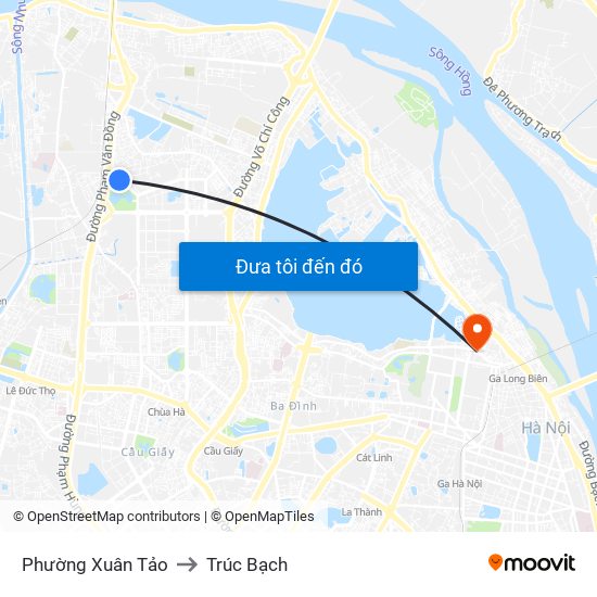 Phường Xuân Tảo to Trúc Bạch map