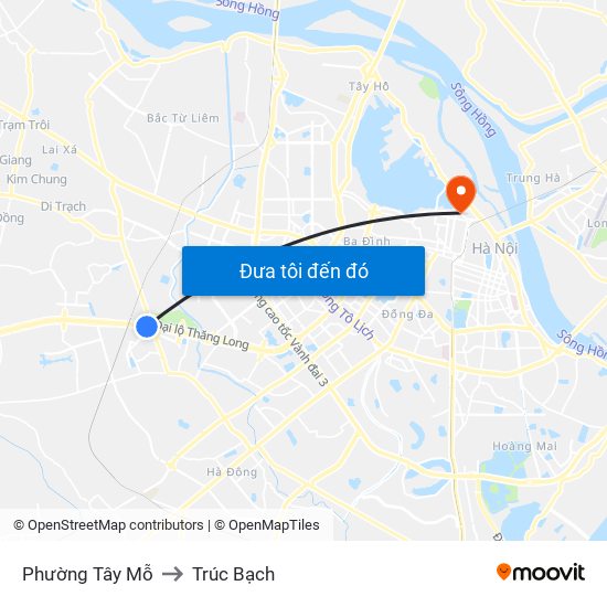 Phường Tây Mỗ to Trúc Bạch map